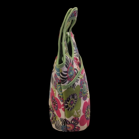 Floral Handled, Zip Top, Insulated W Pocket Lunch Medication Bag 13"Lx12"Wx4"D - Picture 5 of 12